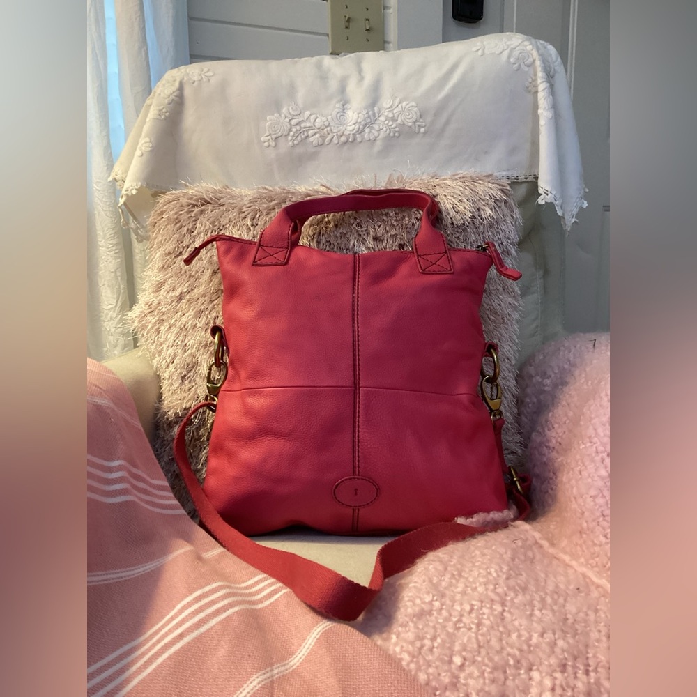 Fossil Rose Pink Leather Tote with Detachable Strap